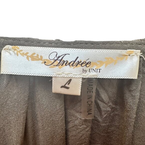 Andrée By Unit Olive Green Embroidered Floral‎ Long Sleeve Peasant Blouse L - Picture 4 of 5